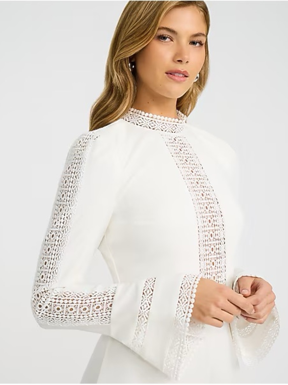 Express White Lace-Panel High Neck Blouse